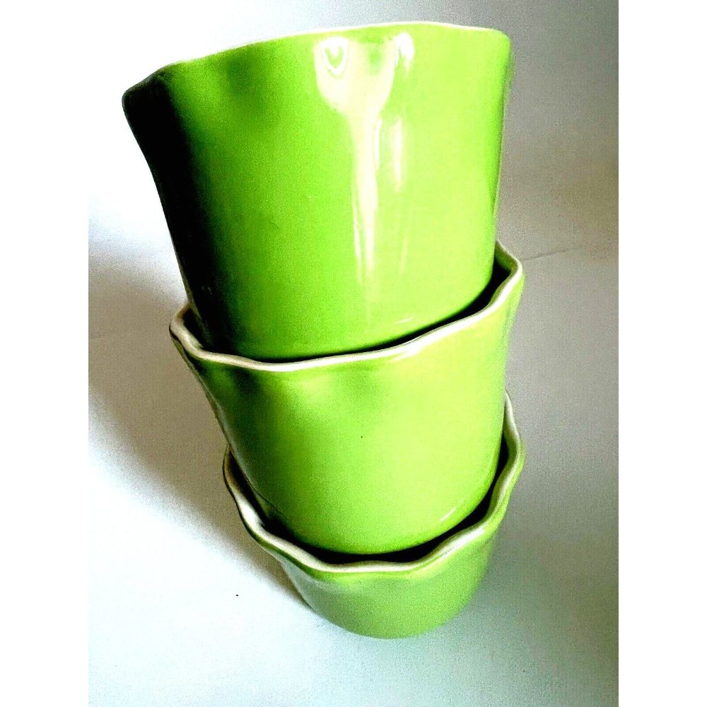 Mayfair & Jackson Green Fluted Ramekin 6 oz Set of 3 Ruffled Edge